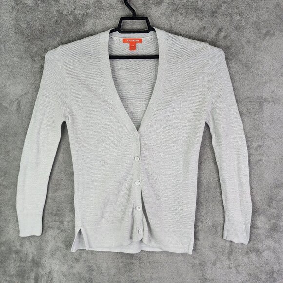 Womens Light Grey Joe Fresh Cardigan Sweater V Neck Button Down Long Sleeve M - Picture 2 of 11
